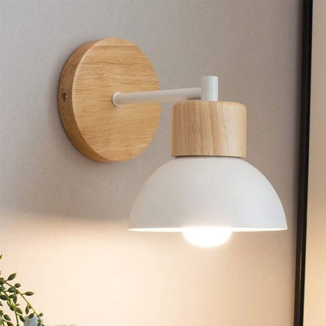 E27 applique murale moderne en métal et bois, style nordique, luminaire suspendu blanc (1/5)