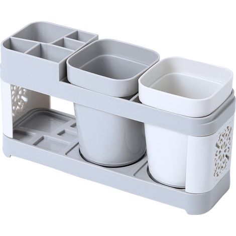 Support Pour Brosse À Dents - Porte-Brosse À Dents Avec 5 Logements Et 2 Gobelets De Rincage - En PP - Pour Salle De Bain - 1 Pièce (1/5)