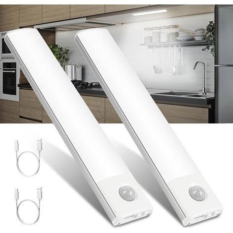 Lampe LED Rechargeable Cuisine Reglette, 2PCS Reglette LED Lumiere Armoire Dimmable avec Detecteur de Mouvement Interieur, 3 Températures de Couleur, pour Armoire Placard Escalier Cuisine (1/5)