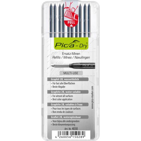 Pica-Dry Ersatzminen-Set Graphit 2B 2,8mm, wasserlöslich 10 Stück, 4030