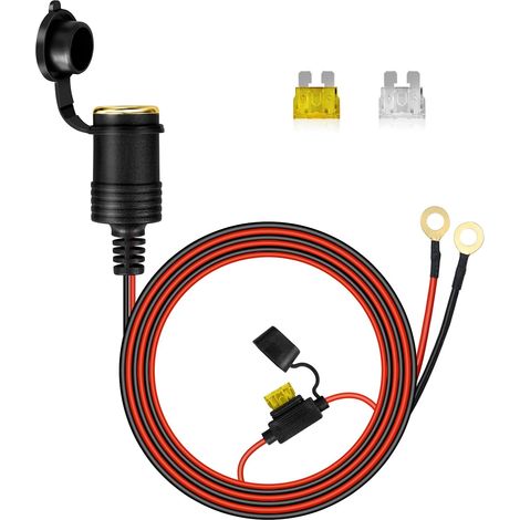 Allume Cigare Socket,Rallonge de prise allume-cigare 1.2M/3Mètres,avec Porte-Fusible À Lame 20A 25A,Imperméable Prise Allume-Cigare 12V-24V pour Bateau, Moto, Voiture (1.2M) (1/5)