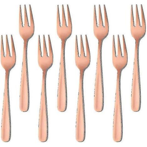 Tea forks, small dessert forks, cake forks, stainless steel, black, set of 8 (color: rose gold)