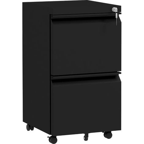 2-Drawer Mobile Filing Cabinet, Steel Lockable File Cabinet for Letter, A4 and Legal Size, Pre-Assembled Body, Black