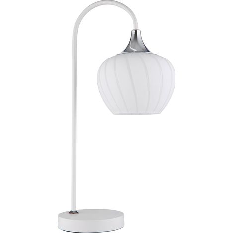 Tischlampe Beistellleuchte Schlafzimmerleuchte verchromt Glas opal gemustert E27