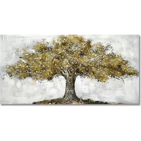 Tableau arbre doré sur fond gris peint à la main 120 cm (1/5)