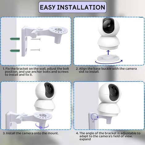 Soporte para cámara,2 piezas,Con brazo giratorio vertical,Ángulo ajustable 360°,Apto para cámaras Xiaomi con un diámetro de base de 48 mm,Blanco (1/4)