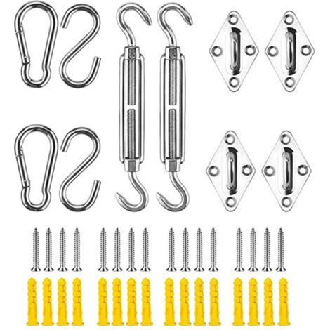 Kit de Quincaillerie pour Voile D'ombrage, Crochet en S en Acier Inoxydable 304 M6 pour Jardin Extérieur Auvent Parasol