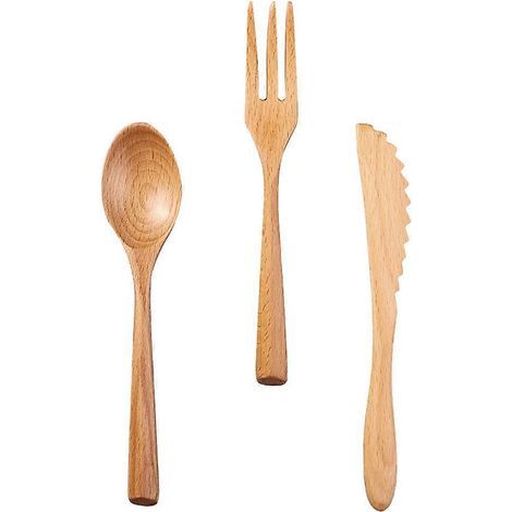 Set aus 3 japanischen Holzbesteckteilen aus Buchenholz (unbehandelt) für den Hausgebrauch – 19 x 3,8 x 1 cm (1/4)