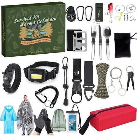 Calendrier de l'Avent Kit de Survie 2025 avec 24 Outils Pratiques pour Hommes