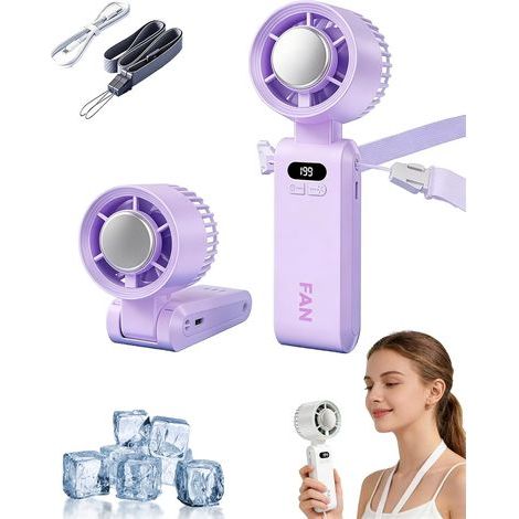 Mini Ventilateur Turbo avec Refroidissement, Ventilateur Portable 3-en-1 Rechargeable 199 Vitesses pour Voyage(Violet) (1/5)