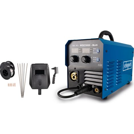 Scheppach Poste à souder à fil fourré WSE5000-Multi - WIG/TIG - MIG/MAG - MMA - 120A - AMPS - 230V- Masque, Eletrodes et Buses incluses