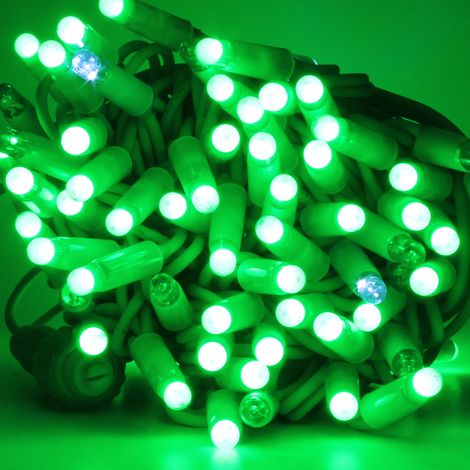 Luccika stringa catena 10 metri serie 120 luci di Natale a Maxi Led Bullet Verde con Flash Bianco Ghiaccio e cavo verde per uso esterno ed interno professionale Verde 10 metri - 120 MaxiLed Bianco Ghi (1/5)