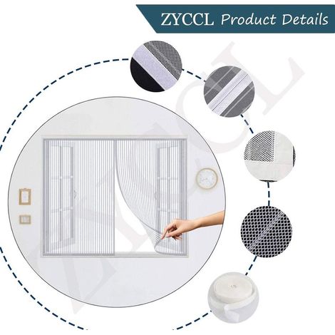 Moustiquaire Fenêtre Magnétique, Auto-AdhéSif en Maille Rideau Aimantée Anti moustique, Automatiquementfermé Détachables, Pour Fenêtre Portes Patio 120x120cm - Blanc (1/5)