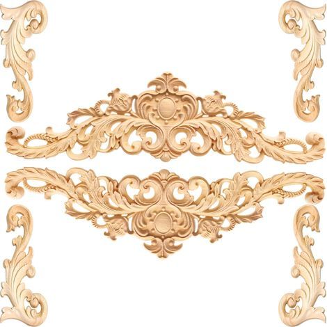6 Pièces Moulure Décorative en Bois, Onlay Applique Sculpté, Objet Décoratif, Décalcomanie pour Sculpture, Ornements pour Meubles, 2 Styles (1/5)
