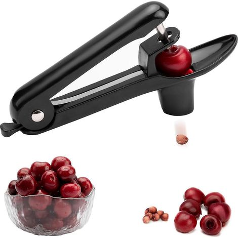 Dénoyauteur à cerises en acier inoxydable avec système de verrouillage, idéal pour la confiture de cerises. (1/5)
