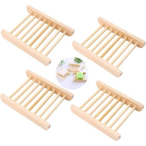 Portasapone in legno, portasapone rettangolare in legno naturale, portasapone in ceramica, accessorio per vassoio porta sapone a forma di loto, portasapone naturale per bagno e cucina (4 pezzi) (1/5)