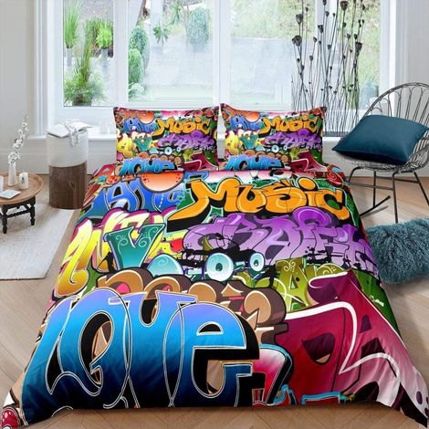 3 pièces avec Housse de Couette et Style Graffiti pour Enfants, et Illustration pour Jeune Homme Culture de Rue Super King (1/3)