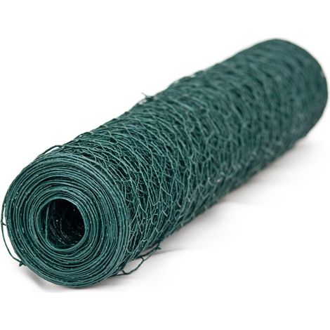1 rouleau grillage plastifié mailles hexagonales 0,5 x 2,5 m, 13 mm, fil 0,7 mm, vert, pour enclos petits animaux (1/3)