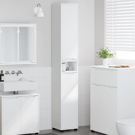 Badezimmerschrank mit Tür Weiß 30,5 x 30 x 195 cm Holzwerkstoff
