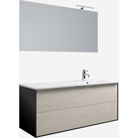 IGEA Hänge-Waschbecken mit Spiegel und LED-Beleuchtung fürs Badezimmer - Beige