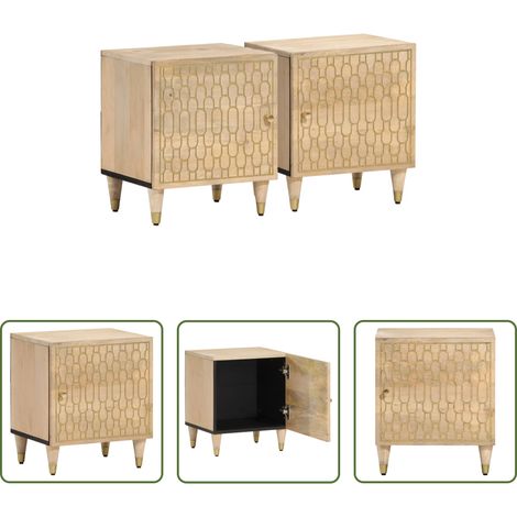 Bois de manguier - Tables de chevet 2 pcs 40x33x46 cm Bois de manguier solide (1/5)