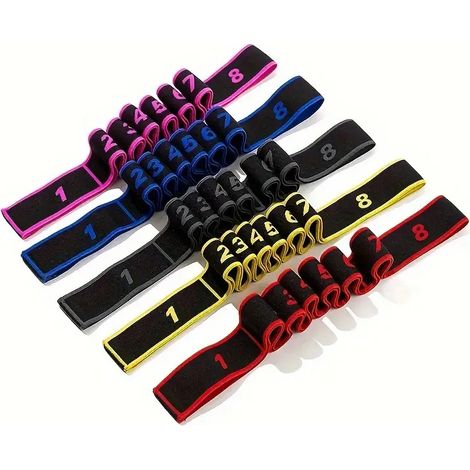 5Pcs Sangle d'Exercice et Yoga - Ceinture Avec 8 Anneaux, Bandes Élastiques de Résistance pour Pilates, Danse Latine et Fitness - Pour Adultes (1/2)