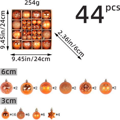 S-giant - Boules de Noël Traditionnelles - Coffret de 44 Pièces - Décoration Sapin de Noël(orange) (1/5)
