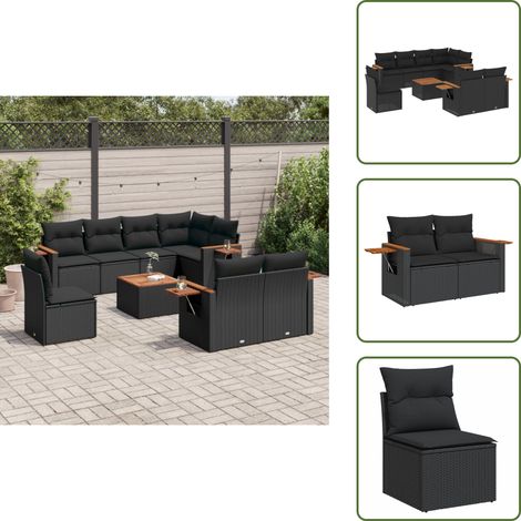Salon de jardin 9 pcs avec coussins noir résine tressée - Ensemble Salon De Jardin - Meuble Extérieur - Jardin Design - Mobilier Résistant Aux Intempéries - Chaise Pliante (1/5)