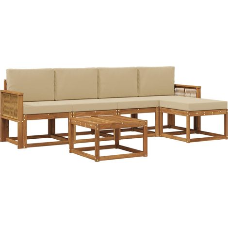 Outdoor Sofa Set 6 pcs Natural and Beige Polyester vidaXL