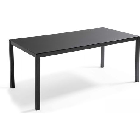 Oviala – Table de jardin en aluminium 8 places 180 x 90 cm – Plateau en verre trempé – Structure grise anthracite – Traitée anti-rouille