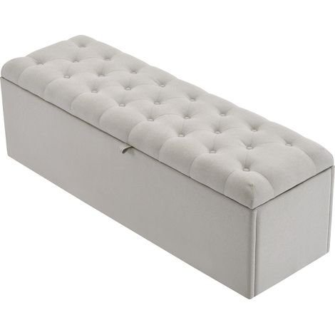 Banco tapizado con almacenaje de lino 141 x 41,5 x 42 cm gris claro HOMVRA (1/5)