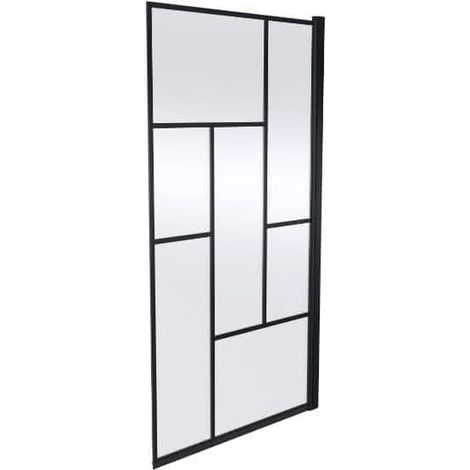 Nuie Abstract Matt Black Framed Hinged Bath Screen 1520mm H x 830mm W - 8mm Glass