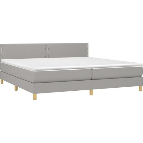 Cadre de lit LED avec sommier tête de lit matelas surmatelas 200x200 cm tissu gris clair TDL0207809