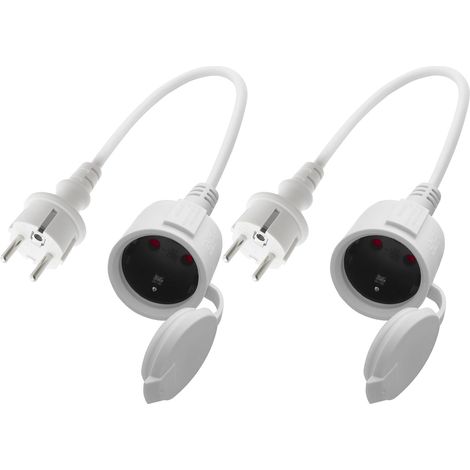 Câble D'extension Schuko Court, Rallonge électrique d'extérieur avec fiche Schuko, 3x1,5 mm² Câble d'extension Schuko, 16A 250V IP44, pour la Maison 2 pièces (Blanc- Régulier, 0.3) (1/5)