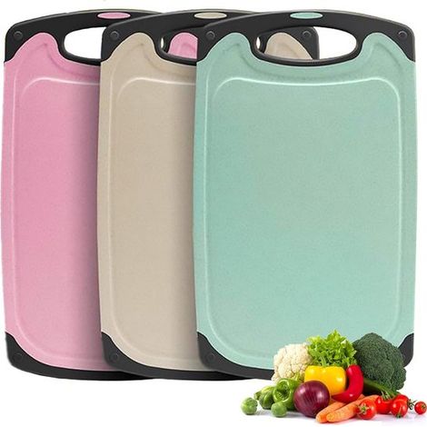 Juego de tablas de cortar - Paja de trigo - Sin BPA - Beige, verde, rosa (1/5)