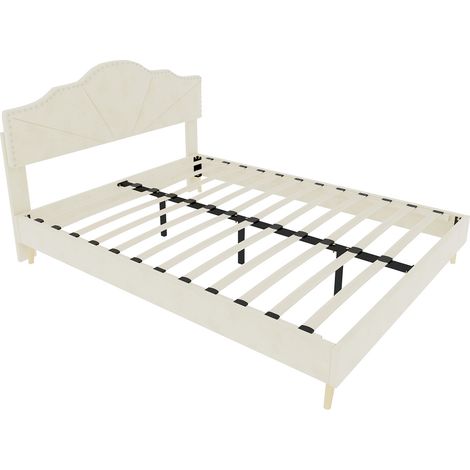 Cadre de lit beige 140x200 cm avec tête de lit rembourrée, style minimaliste moderne sans matelas (1/5)