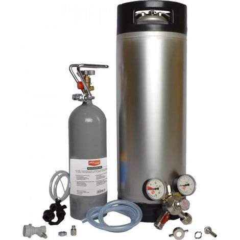 Juego completo de barril a presión - 19L Soda-KEG + botella de CO2 + manómetro + conexiones (1/4)