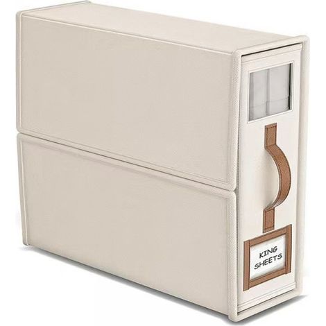 Organisateur Linge - Boîte Rangement Draps Respirante avec Fenêtre Transparente et Étiquette Amovible - Lin Naturel - Lot de 3