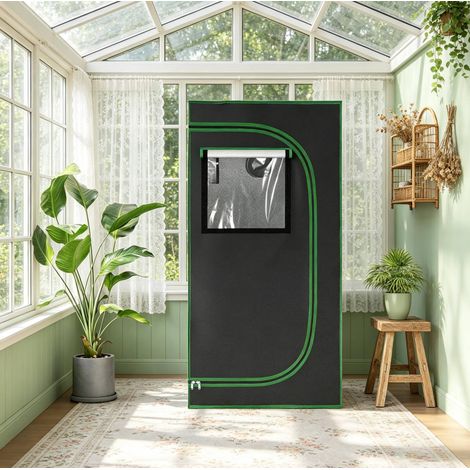 Invernadero de cultivo (60x60x120 cm), con ventilaciones ajustables, tejido oxford y acero, negro y verde (1/5)