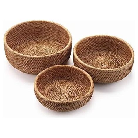 Rond Panier de Rangement Rond en Rotin, Corbeille de Fruits en Osier Organisateur Tressé Naturel pour Cuisine/Salle à Manger (1/3)