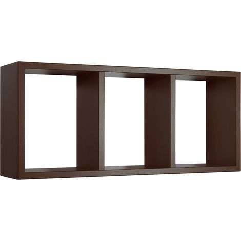 Mensola Rettangolare 3 Scomparti da Parete 70x30x15.5 cm in Fibra di Legno Tristano Wengè (1/5)