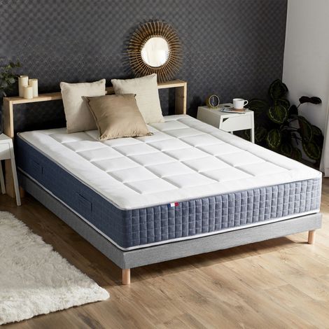 Ensemble Matelas hybride 7 zones + Mémoire de forme + Sommier KING STYLE Fabriqué en France 140 x 190 Sommier Gris chiné (1/5)