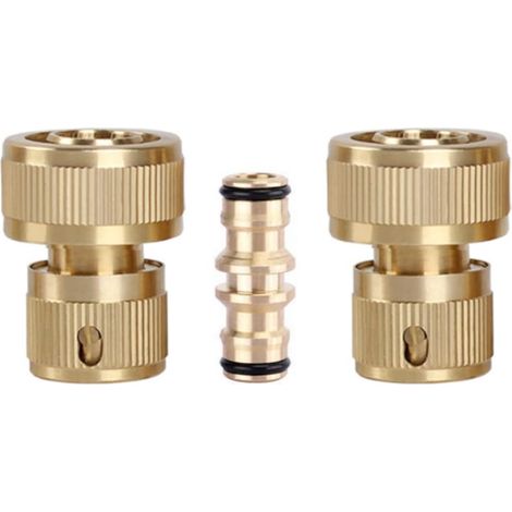 3 pièces Raccord Rapide en Laiton 3/4", Kit de Raccord de Tuyau d'arrosage, 2 Raccords Rapides 3/4", 1 Raccord double en Laiton, pour tuyaux d'arrosage