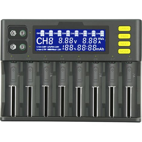 Chargeur de batterie LiitoKala lii-S8 Li-ion 3.7V NiMH 1.2V Li-FePO4 3.2V IMR 3.8V chargeur pour 18650 26650 21700 26700 AA AAA, Bouchon noir, UE (1/5)