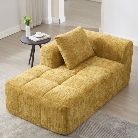 Canapé chaise longue confortable, aucun assemblage requis, canapé doux avec coussin, poches latérales pour télécommande et téléphone portable, soigné et élégant, jaune (1/5)