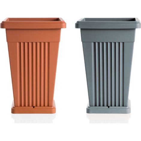 BAMA VASO A PIRAMIDE CON SOTTOVASO 40 X 40 X H59 CM COLORE GRIGIO