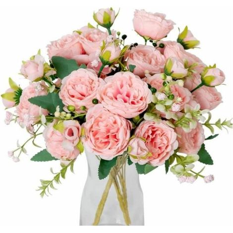 Lot de 4 bouquets de pivoine maison fleurs artificielles fête pour mariage, décoration de fenêtre, table, artificielle, en soie (1/4)