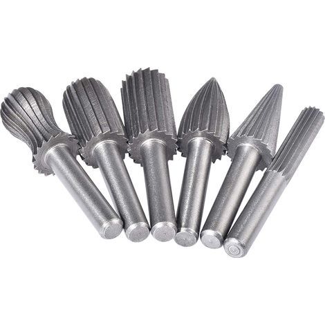 CSPARCV 6er-Set Rotationsfräser, Hartmetall-Fräserset mit Messergriff, 6 mm für Schleifmaschinen, Holzbearbeitung, Metallpolieren, Gravieren, Bohren – Silber (1/5)
