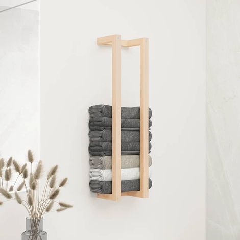 Porte-serviettes mural en bois de pin massif non traité avec étagère – 23 x 18 x 90 cm – Design compact pour petite salle de bain (1/5)