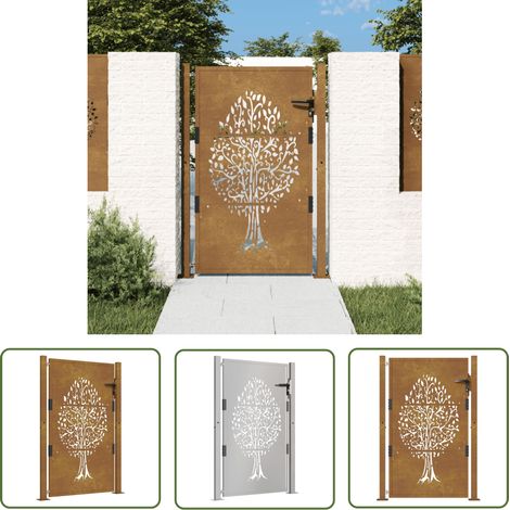 The Living Store Gartentor 105x130 cm Cortenstahl Baum-Design - Cortenstahltor - Gartentor - Zaun - Sicherheitszaun - Gartenabgrenzung (1/5)